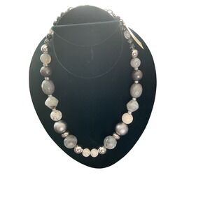 Gray Silver Beaded Necklace‎ Statement Costume Jewelry for Women